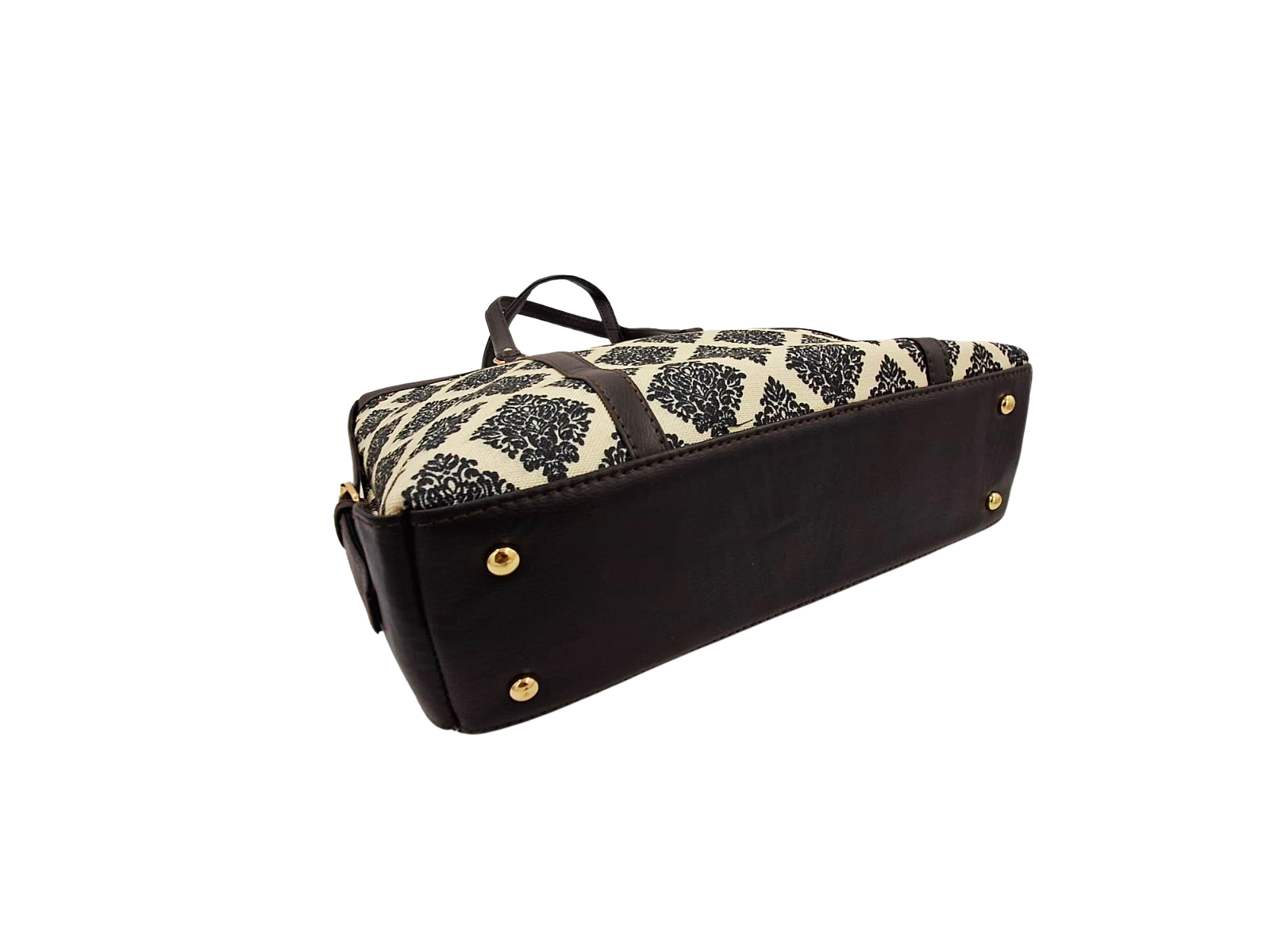 BLACK FLORAL DAMASK PATTERN LAPTOP TOTE BAG