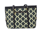 BLACK FLORAL DAMASK PATTERN LAPTOP TOTE BAG