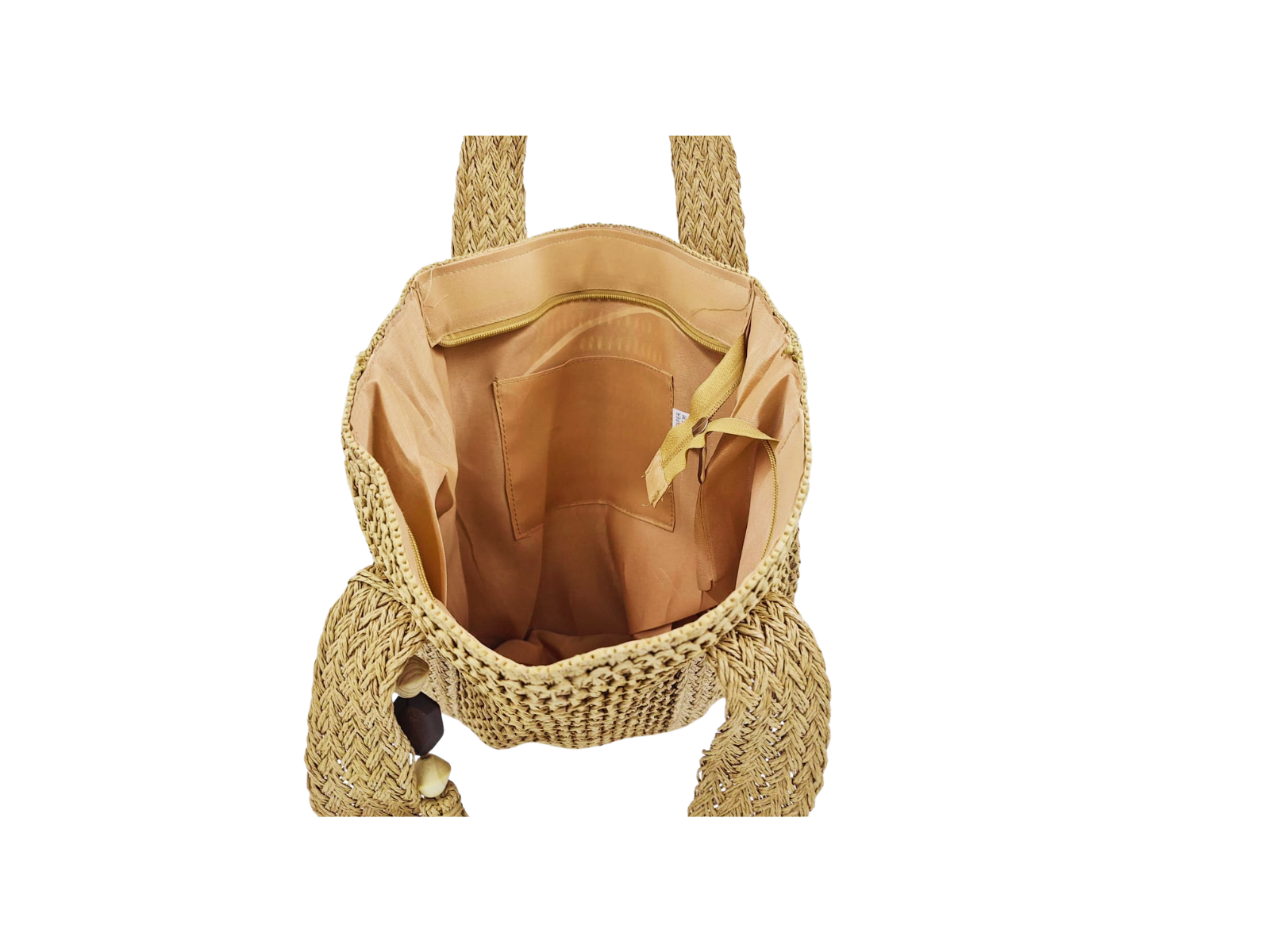 CAMEL BEIGE RAFIA TOTE WITH TASSEL