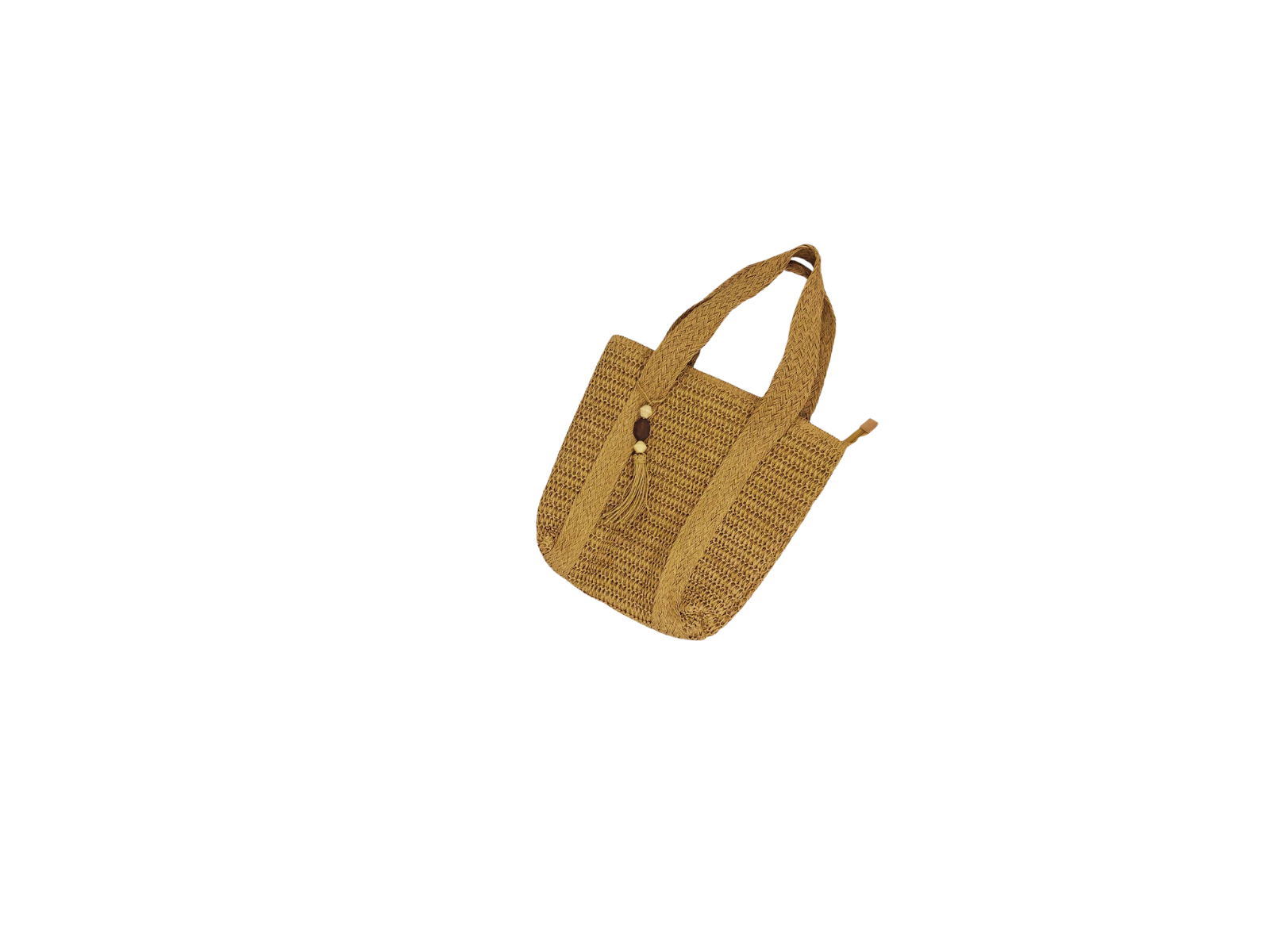 CAMEL BEIGE RAFIA TOTE WITH TASSEL
