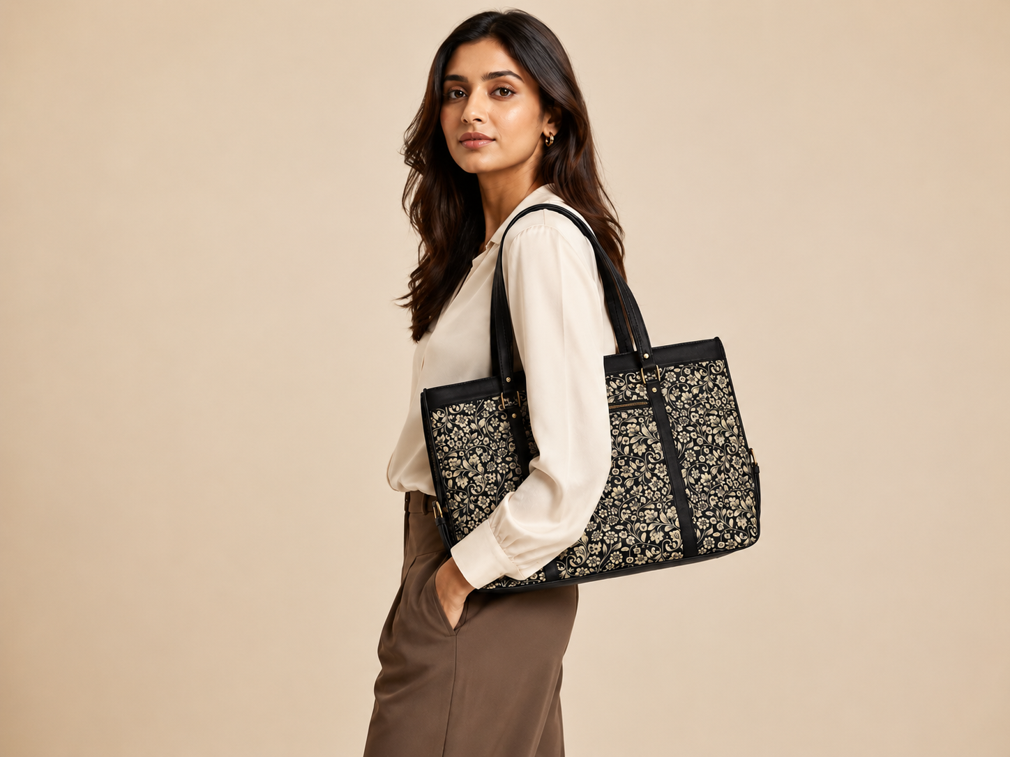 MIDNIGHT BLOOM FLORAL LAPTOP TOTE BAG