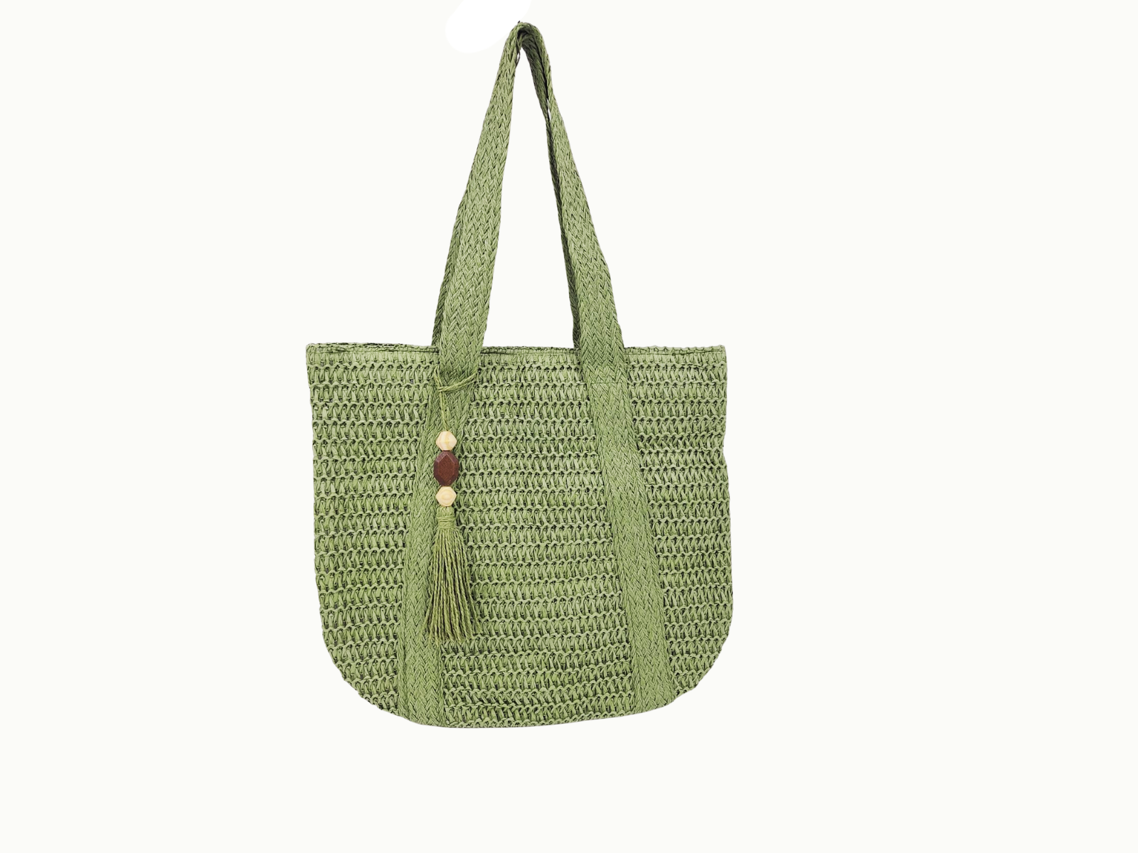 SAGE GREEN RAFIA TOTE WITH TASSEL
