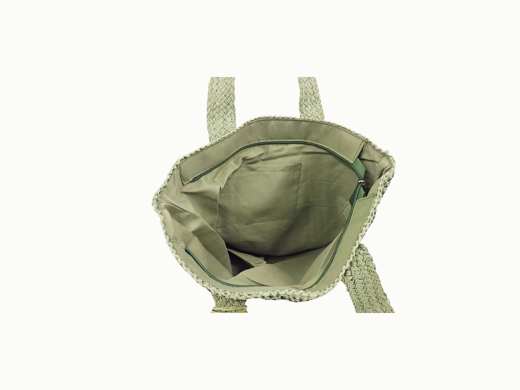 SAGE GREEN RAFIA TOTE WITH TASSEL