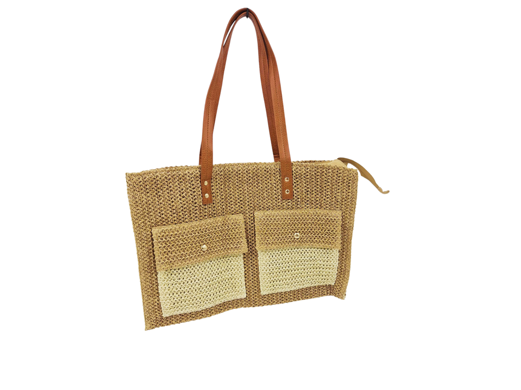 RAFIA TOTE WITH DUAL SIDE POCKETS